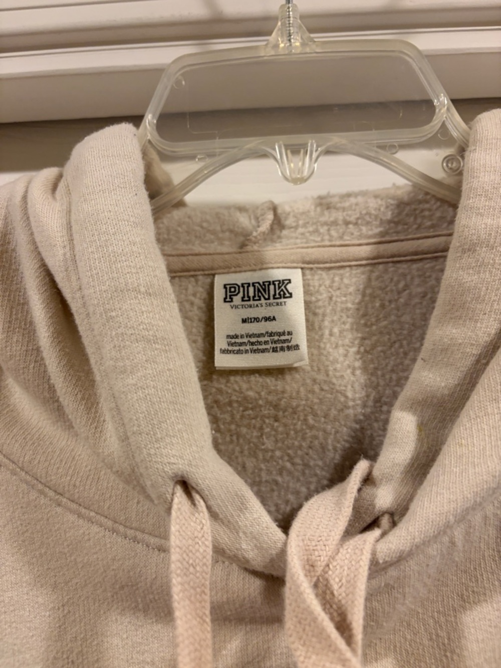 PINK Victoria's Secret Cream Hoodie with Leopard Print Logo size M w/ pockets - Picture 4 of 5